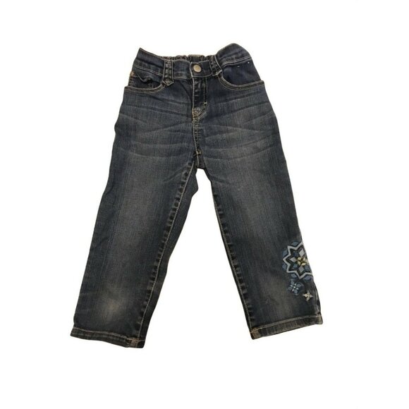 Girls Gymboree Denim Jeans With Flower Embroidery - Elastic Waistband - Size 8 - Picture 1 of 4